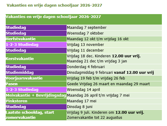 Vakanties en vrije dagen
